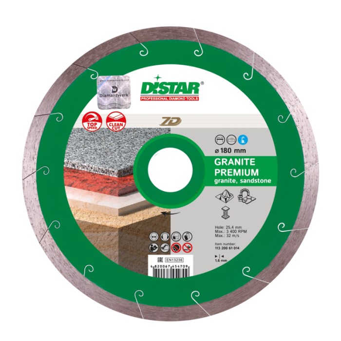 Круг алмазный отрезной GranitePremium 7D (гранит; мрамор; керамогранит) 180х1,5х8,5х25,4; DISTAR