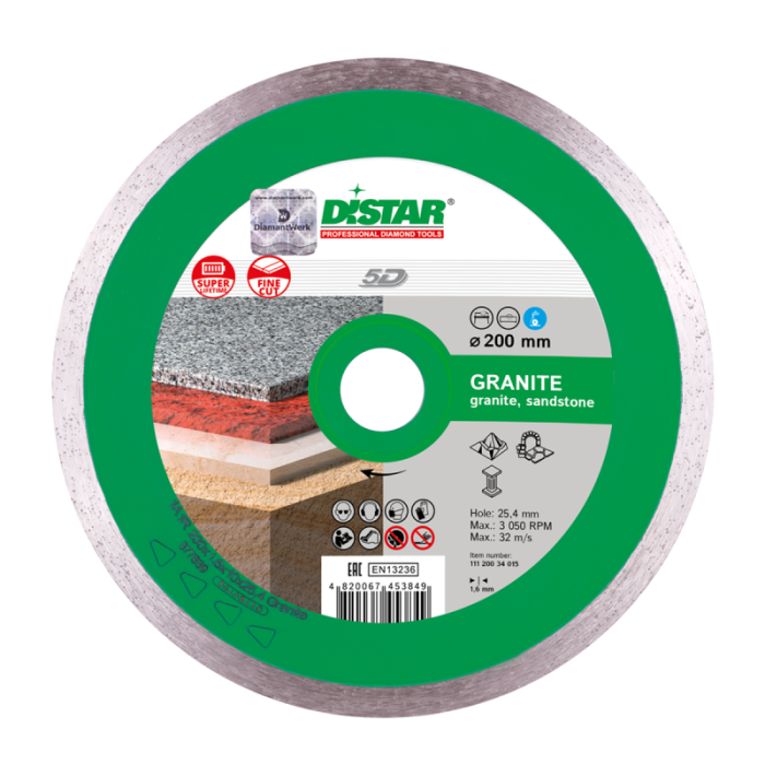 Круг алмазный отрезной Granite 5D (гранит; мрамор; песчаник) 250х1,6х10x25,4;  DISTAR