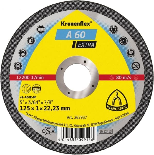 Диск отрезной по металлу EXTRA A60EX; для УШМ; 125х1х22,23 мм  KLINGSPOR 262937