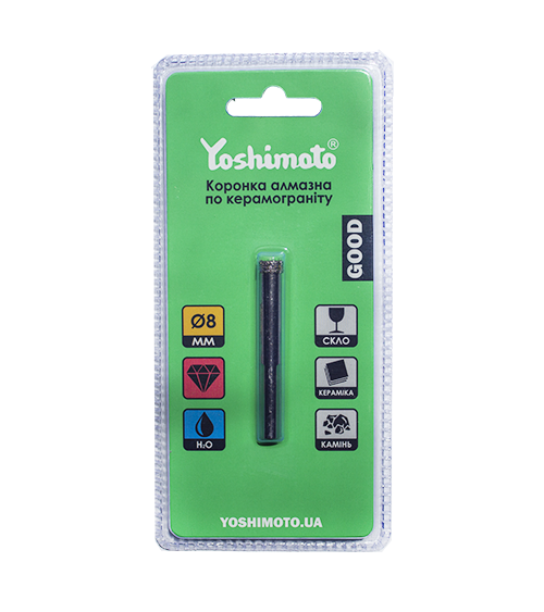 Коронка алмазная по керамограниту , 8мм. (20шт/уп) Yoshimoto Y18-008