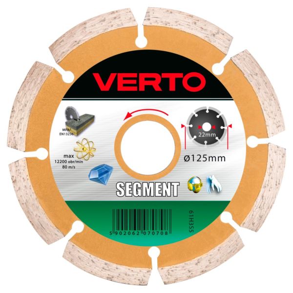 Круг алмазный  125 х 1,8 х 22,23 SEGMENT (киприч, бетон, камень); VERTO 61H3S5