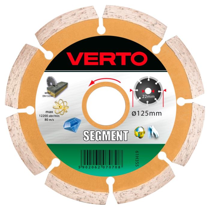 Круг алмазный  125 х 1,8 х 22,23 SEGMENT (киприч, бетон, камень); VERTO 61H3S5