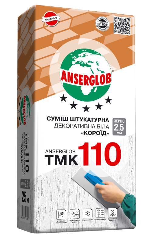 ANSERGLOB ТМК-110 Штукат. декор. Короед 2,0 белая, 25 кг