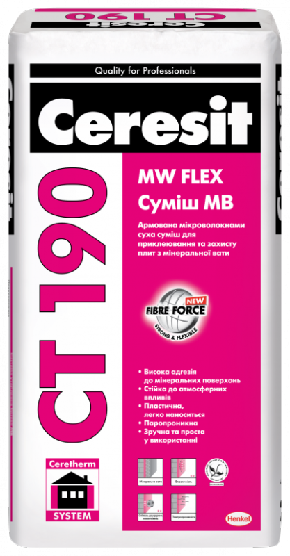 CERESIT CT 190 Смесь для приклеивания минераловатн. плит,  25 кг