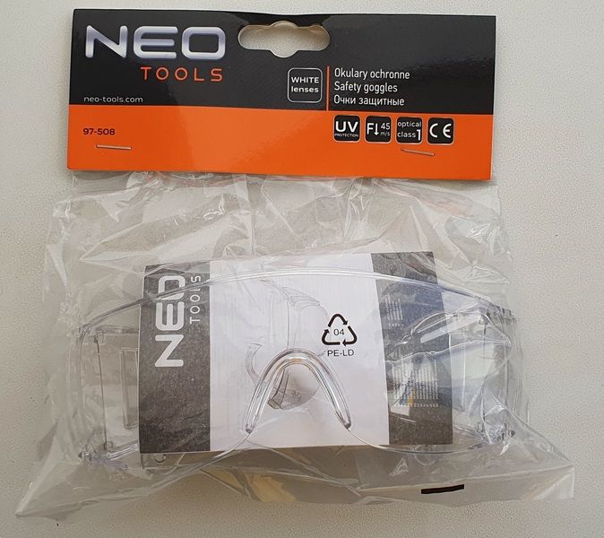 Очки защитные, белые линзы, класс сопротивления F (Аналог: 82S108) NEO 97-508