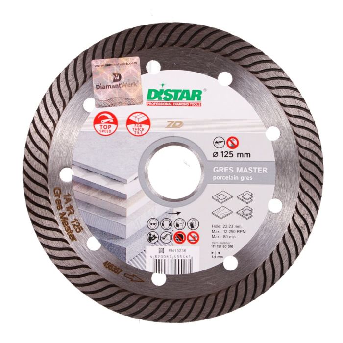 Круг алмазный отрезной GresMaster 7D Turbo (керамика; глянц.керамика; кафель) 115х1,4х10; DISTAR