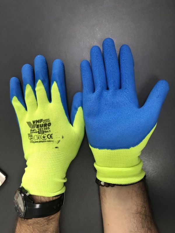 Перчатки "Зелено-голубые", латекс покрытие 35%, полиэст., р.10 (12пар/уп) с этик. VMF EURO Superior