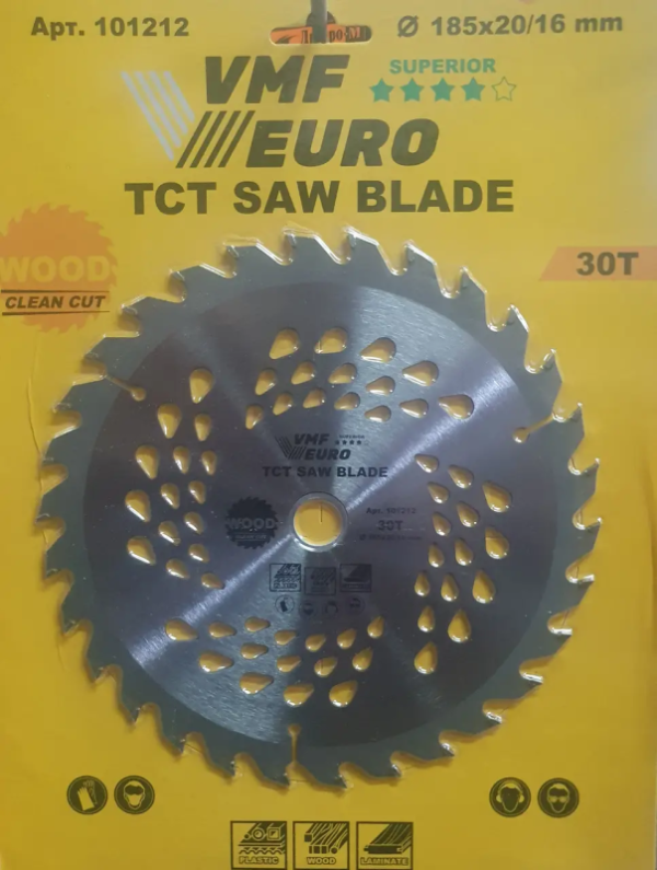 Диск пильный 160 х 20 мм 30 зуб по дереву (кольцо адаптер 16mm) VMF EURO Superior