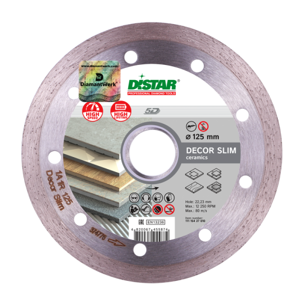 Круг алмазный отрезной DecorSlim 5D (керамика; глянц.керамика; кафель) 115х1,2х8; DISTAR