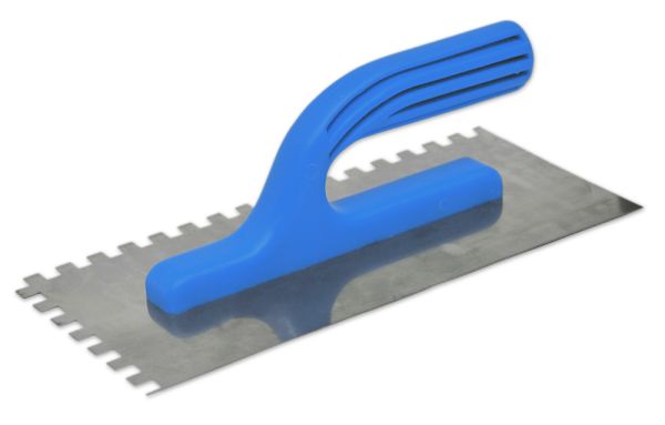 Гладилка нержавіюча з пластмасовою ручкою, 125х270 мм, зуб 10х10 мм, Favorit
