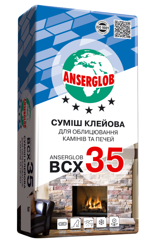 ANSERGLOB ВСХ-35 Смесь клеевая для печей и каминов 25 кг