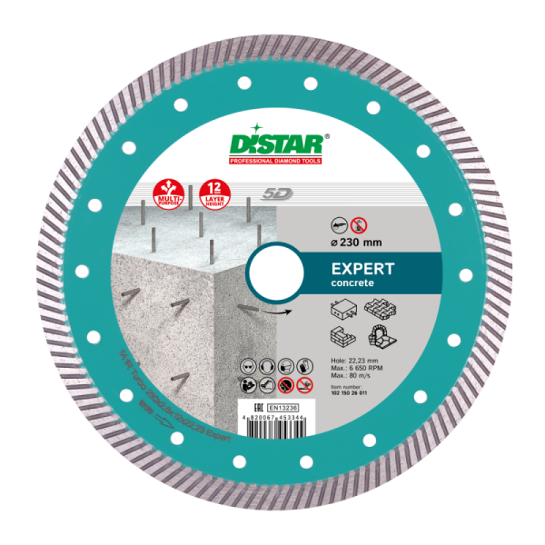 Круг алмазный отрезной EXPERT 5D Turbo (бетон;огнеупор.кирпич;камень) 230х2,6х12; DISTAR